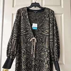 Ming Wang Black and Gold Patterned Knit Top